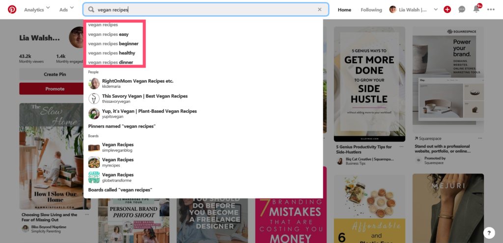 Free SEO keyword research tools - Pinterest autofill