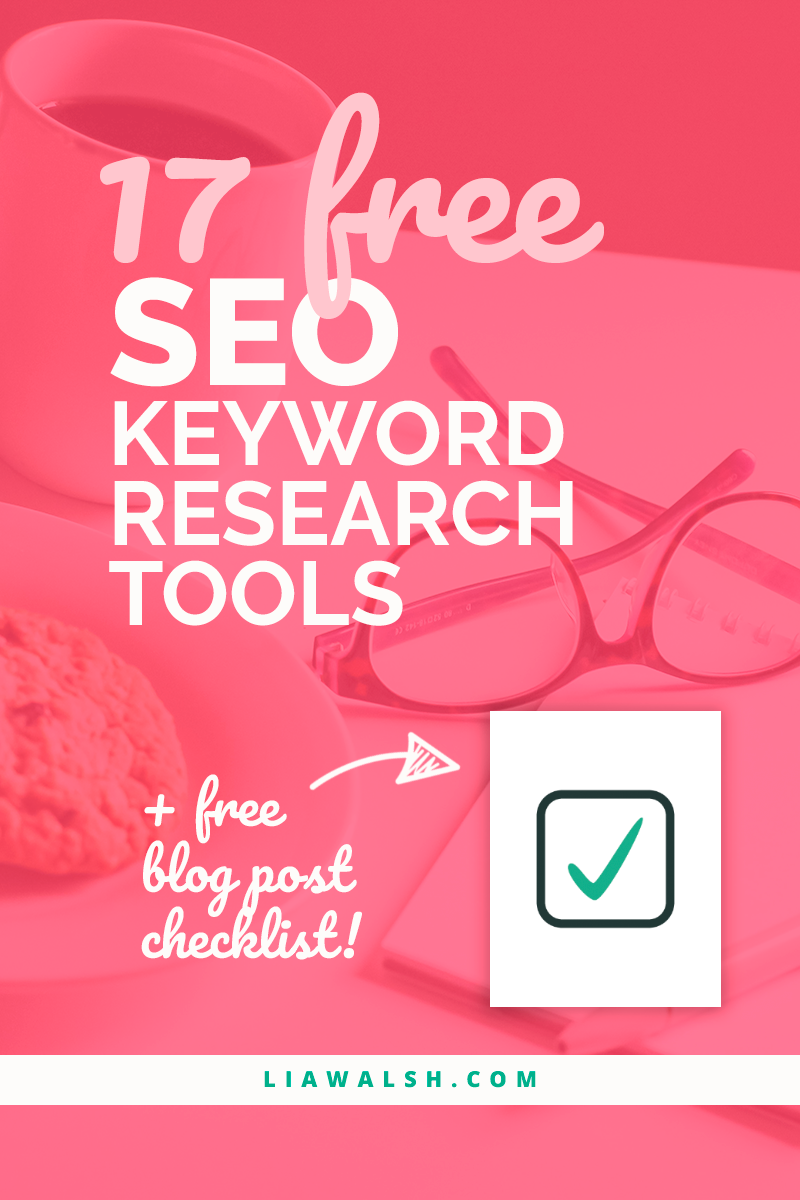 These 17 free SEO keyword research tools will help you choose search terms that will actually help you make money and stop leaving potential customers behind. Save this pin for later, as you'll want to consult this list often! Then click through for your free blog post SEO checklist to help with your content writing!